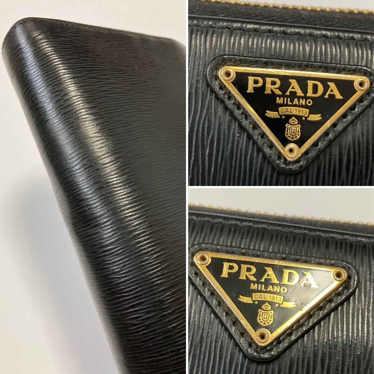 ★PRADA プラダ ラウンドファスナー ジップ 長財布 VITELLO MOVE 三角 ゴールドロゴ 黒【鑑定済み 本物保証】