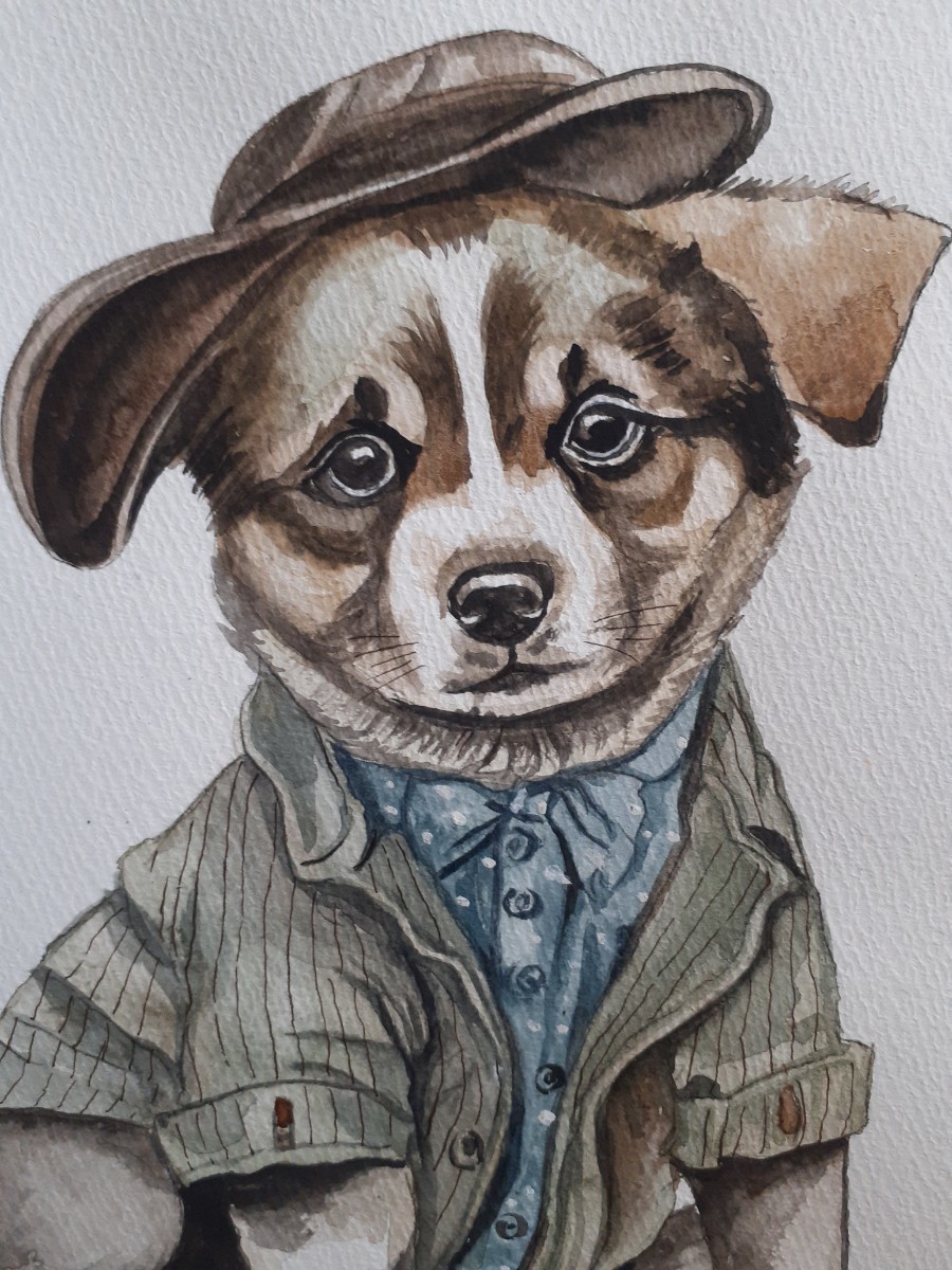  watercolor painting dressing up .. dog 