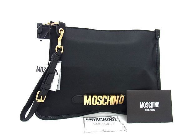 新品 未使用 MOSCHINO モスキーノ ナイロン クラッチバッグ セカンドバッグ マルチケース レディース メンズ ブラック系 BG1518