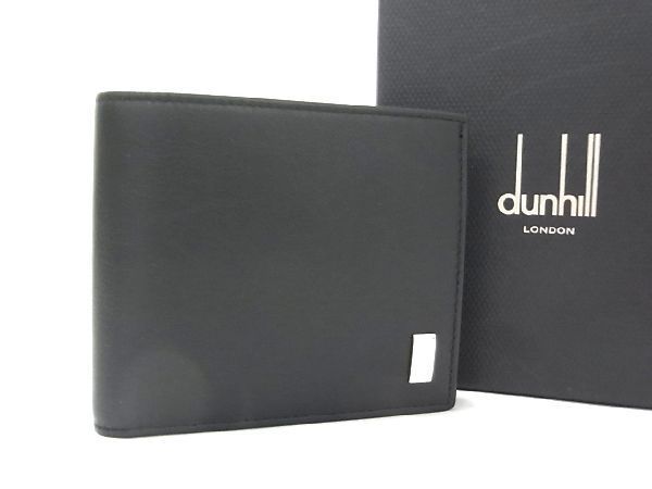 ■新品同様■ dunhill ダンヒル レザー 二つ折り 財布 ウォレット 小銭入れ 札入れ メンズ ブラック系 AP3435_画像1