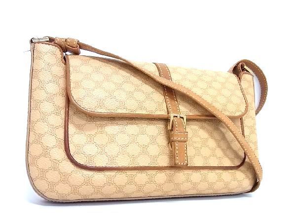 1円□美品□ CELINE セリーヌマカダム柄PVC×レザーショルダーバッグ