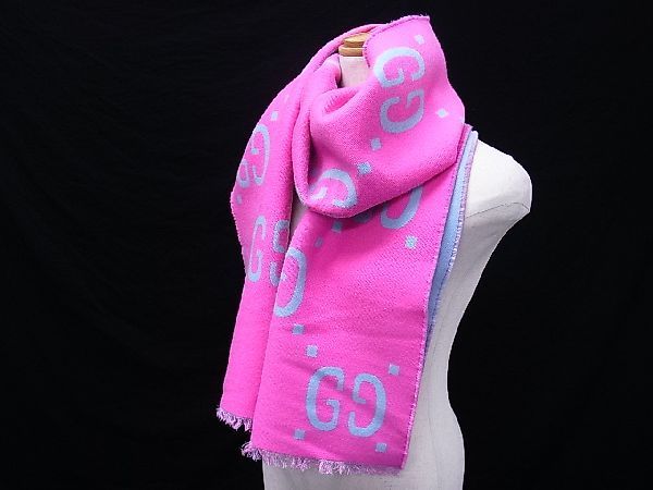 # new goods # unused # GUCCI Gucci GG Jaguar do wool × silk muffler stole lady's pink series × blue group AR2913