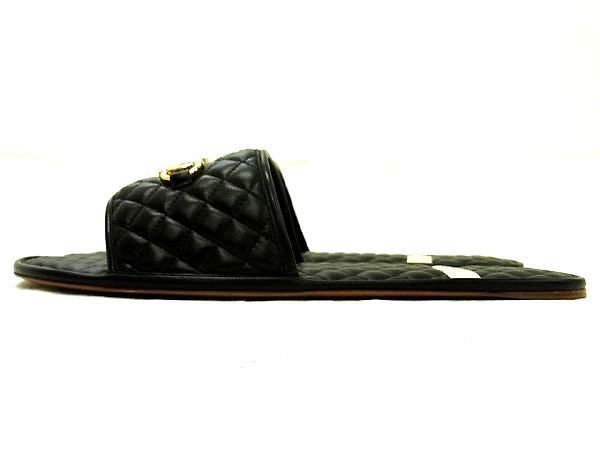 # новый товар # не использовался # GUCCI Gucci шланг bit кожа стеганое полотно тапочки указанный размер 10 ( примерно 29cm) обувь мужской оттенок черного AQ3177