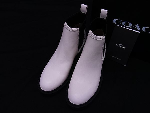 ■新品同様■ COACH コーチ レザー ショートブーツ サイズ 6.5 (約23.5cm) 靴 シューズ レディース ホワイト系 AR4555
