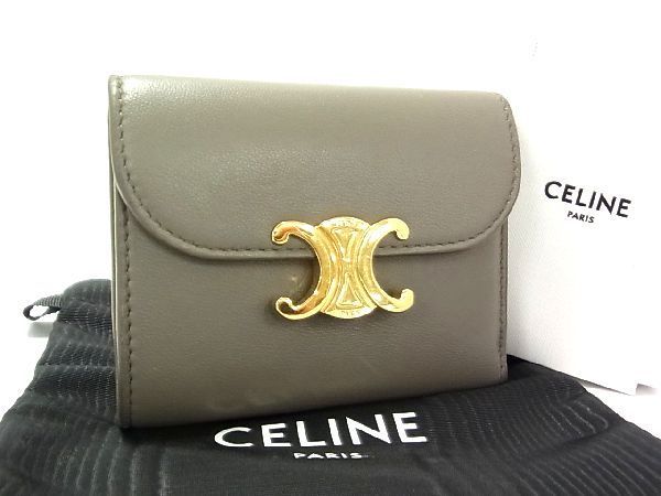 1円 □美品□ CELINE セリーヌ トリオンフ レザー 三つ折り 財布