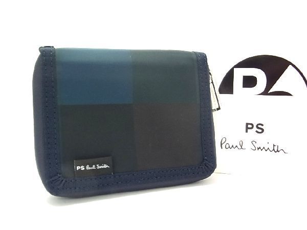 ■新品■未使用■ PS Paul Smith ピーエスポールスミス ナイロン ラウンドファスナー 財布 ウォレット メンズ ネイビー系 BG1594_画像1