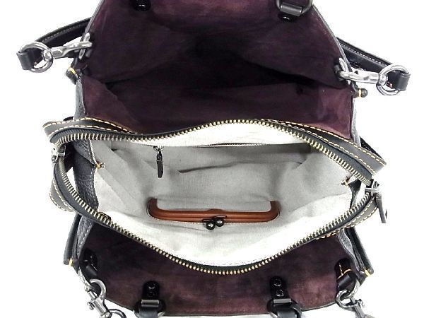 1円 ■極美品■ COACH コーチ 32879 レザー×ハラコ パッチワーク レオパード柄 トート ハンドバッグ ショルダー ブラック系 BE3639_画像5