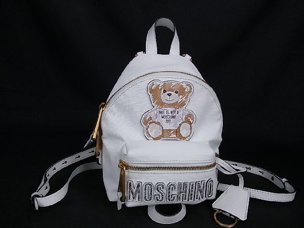 ■新品■未使用■ MOSCHINO モスキーノ PVC×レザー ベア くま ミニリュックサック バックパック レディース ホワイト系 AR5436_画像1