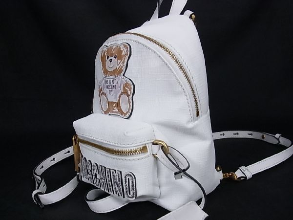 ■新品■未使用■ MOSCHINO モスキーノ PVC×レザー ベア くま ミニリュックサック バックパック レディース ホワイト系 AR5436_画像3