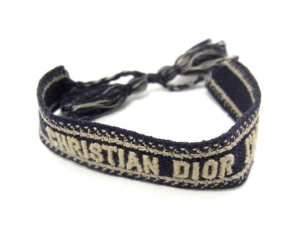 ■極美品■ ChristianDior ディオール J’ADIOR オブリーク キャンバス ブレスレット バングル メンズ レディース ネイビー系 AP6749_画像1