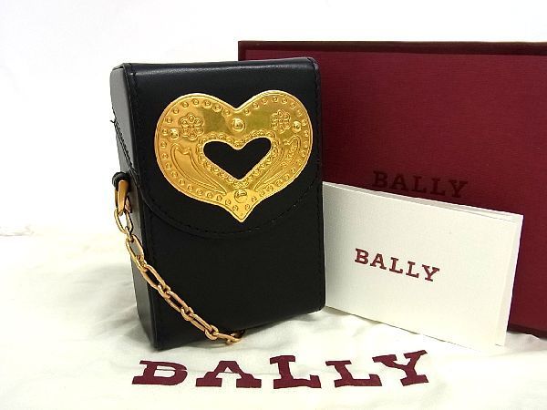 ■極美品■ BALLY バリー レザー ハート ショルダー シガレットケース 煙草ケース 小物入れ レディース ブラック系 AS2505_画像1