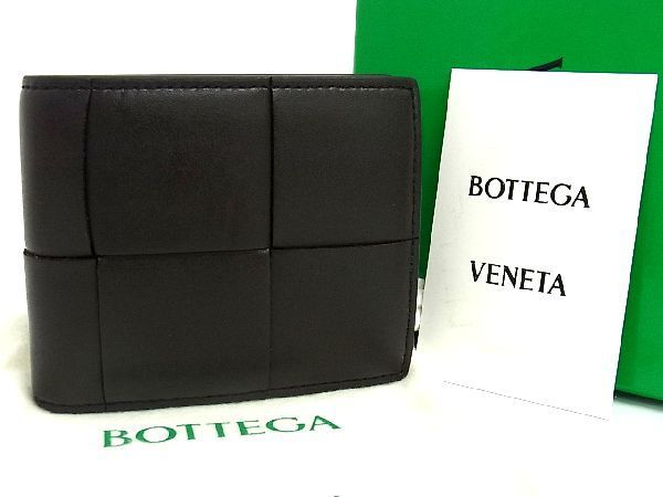 ■美品■ BOTTEGA VENETA ボッテガヴェネタ カセット レザー 二つ折り 財布 ウォレット 小銭入れ メンズ ダークブラウン系 AQ3578