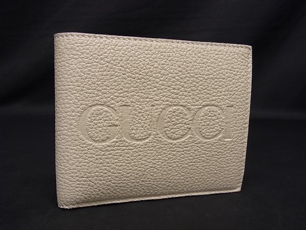 ■新品同様■ GUCCI グッチ 658681 レザー 二つ折り 財布 ウォレット 小銭入れ 札入れ レディース メンズ アイボリー系 AQ3576_画像1