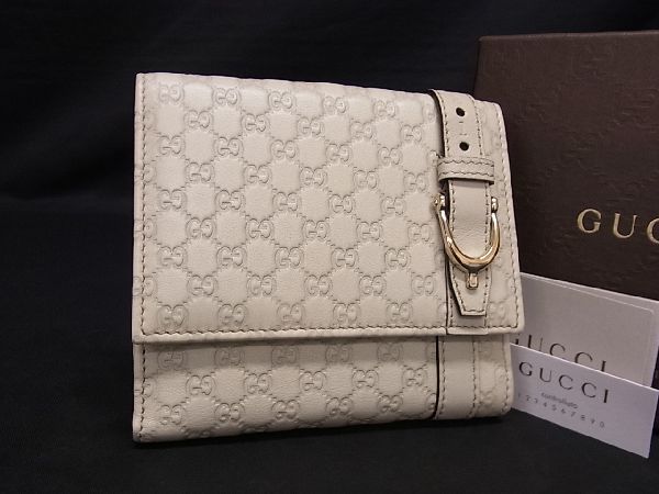 ■新品■未使用■ GUCCI グッチ 309755 マイクログッチシマ レザー 二つ折り 財布 ウォレット 札入れ 小銭入れ ライトグレー系 AS2522_画像1