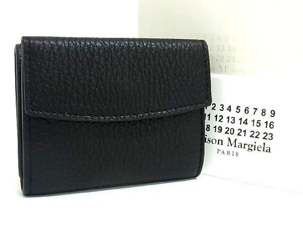 ■新品■未使用■ Maison Margiela メゾン マルジェラ レザー 三つ折り 財布 ミニウォレット レディース ブラック系 AQ3691