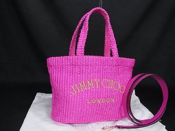 ■新品■未使用■ JIMMY CHOO ジミーチュウ ビーチトート ミニ ラフィア 2WAY ハンドバッグ ショルダー レディース ピンク系 AR5380