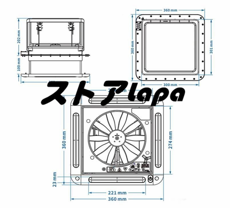 【新入荷】 ルーフファン 12V 3.6W リバーシブル排気ファン 空気換気天井ファン 4 LEDライトバー＆10ブレード ルーフベント キ 手動 L1302_画像7