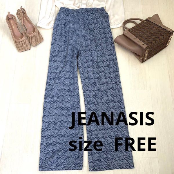 JEANASIS 総柄ストレートウエストゴム入りパンツ　size FREE ジーナシス　ニットパンツ　美ライン_画像1