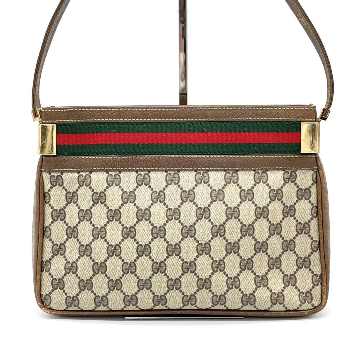 1円 べたなし 美品 GUCCI オールドグッチ GG柄 ブラウン シェリー