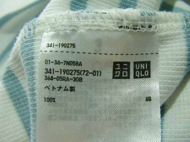 ssy7117 ユニクロ UNIQLO 半袖 Tシャツ カットソー ホワイト×グレー ■ ボーダー柄 ■ クルーネック 胸ポケット XLサイズ_画像10