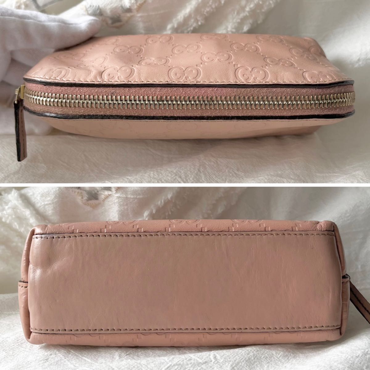 GUCCI GG シマレザー ポーチ ピンクベージュ グッチ コスメ GUCCI GG シマレザー ポーチ ピンクベージュ グッチ コスメ