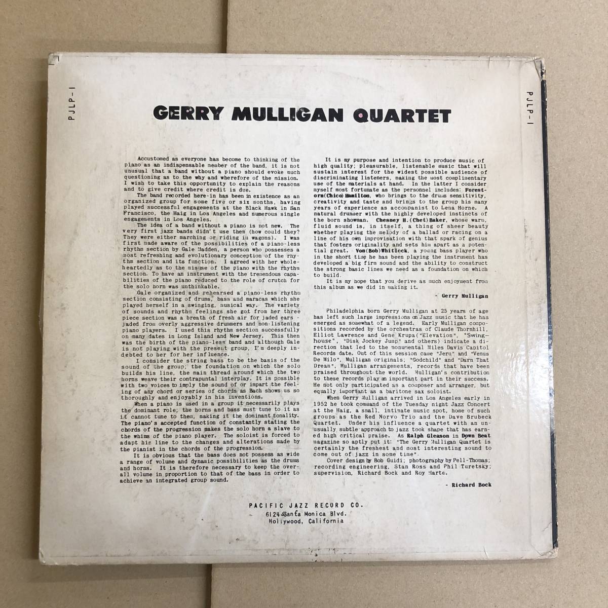 Gerry Mulligan Quartet - S/T［PLJP-1］Pacific Jazz アメリカ盤 10inch Original Chet Baker_画像2