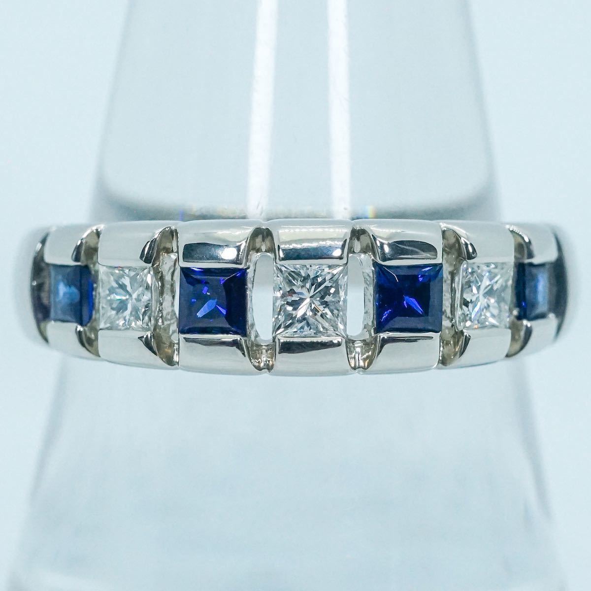 ★1円スタ！メンズ 角サファイアダイヤ【0.41ct&D0.33ct】PT900 7.0g ♯17 プラチナ プリンセスカット メンズ Diamond Ring 指輪 の画像1