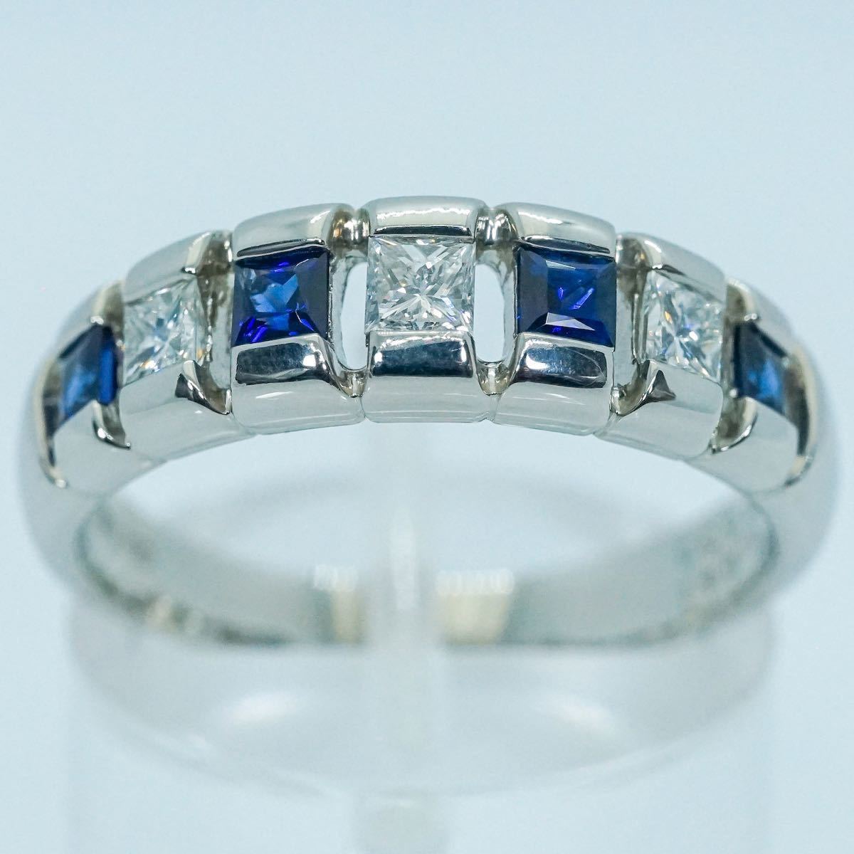 ★1円スタ！メンズ 角サファイアダイヤ【0.41ct&D0.33ct】PT900 7.0g ♯17 プラチナ プリンセスカット メンズ Diamond Ring 指輪 の画像2