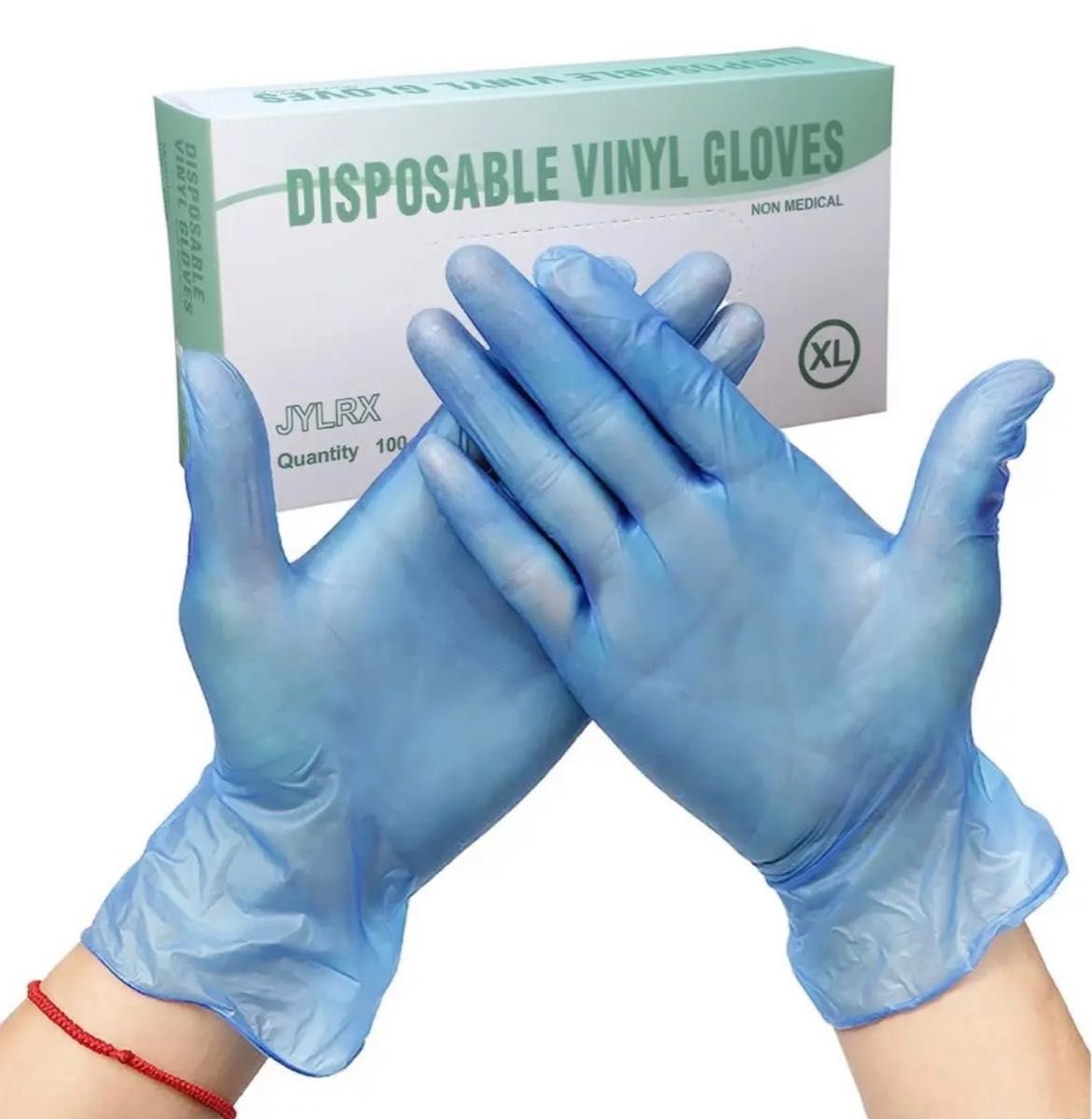 ［JYLRX] 使い捨て手袋ビニール手袋PVCグローブ100枚粉なし M・青色