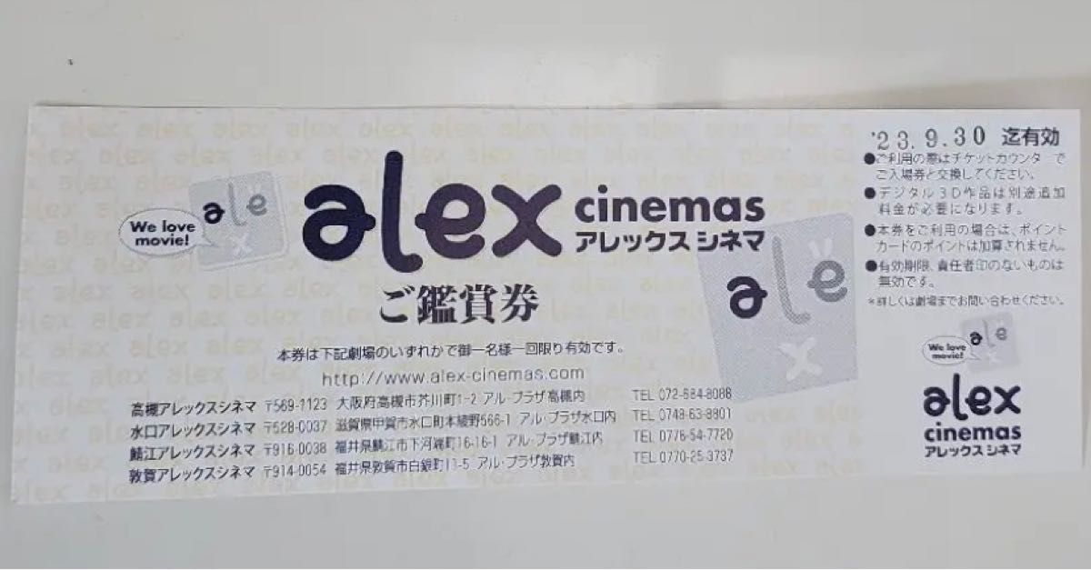 Alex Cinemasアレックス シネマ 鑑賞券１枚 - その他