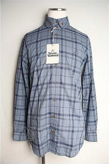 【送料無料】【20%OFF】 オーブ刺繍チェックシャツ Vivienne Westwood MANヴィヴィアンウエストウッド 23-04-22-002i-1-bl-HD
