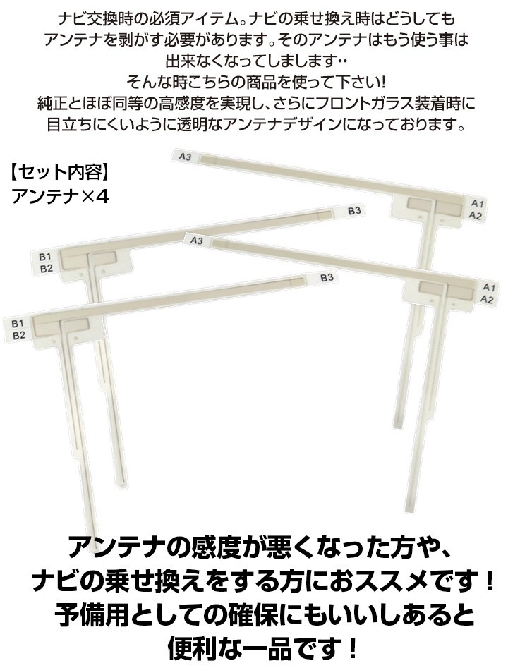 【４枚セット】 パナソニック CN-RE07D 対応 フルセグ 地デジ フィルムアンテナ 車載アンテナ 乗せ換え ナビ交換 目立ちにくい_画像3