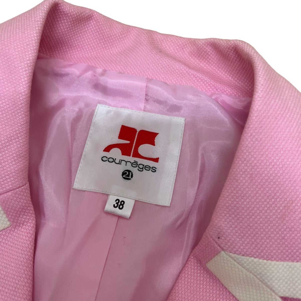 IA-542 未使用品 タグ付き courreges クレージュ 七分袖 テーラード デザイン ジャケット 羽織り トップス 綿 100% ピンク レディース 38_画像8