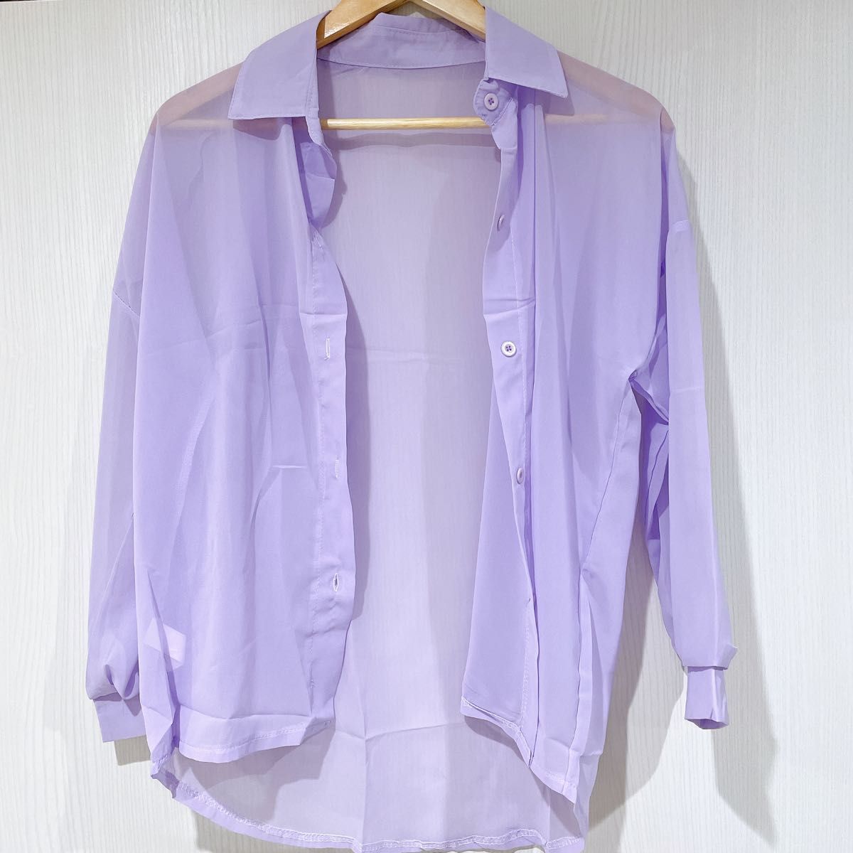 シアーシャツ シースルー パープル 紫 長袖 羽織り レディース