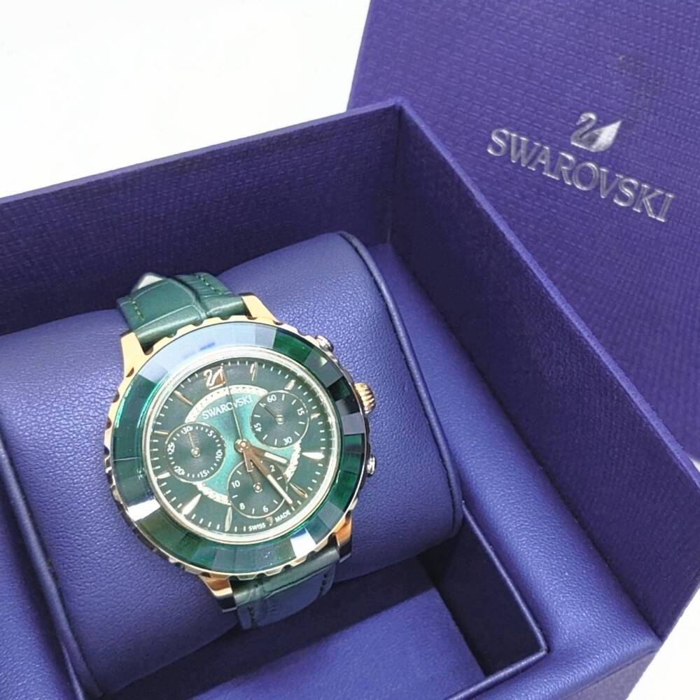 日本最大級 稼働品 SWAROVKI スワロフスキー 腕時計 Octea Lux クロノ ウォッチ グリーン ローズゴールド レディース その他