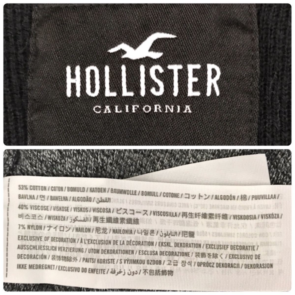 ホリスター HOLLISTER ロングニット セーター ロゴ 刺繍 長袖 丸首 三色 ボーダートップス メンズ ブラック グレー ホワイト Sサイズ ∬★_画像4