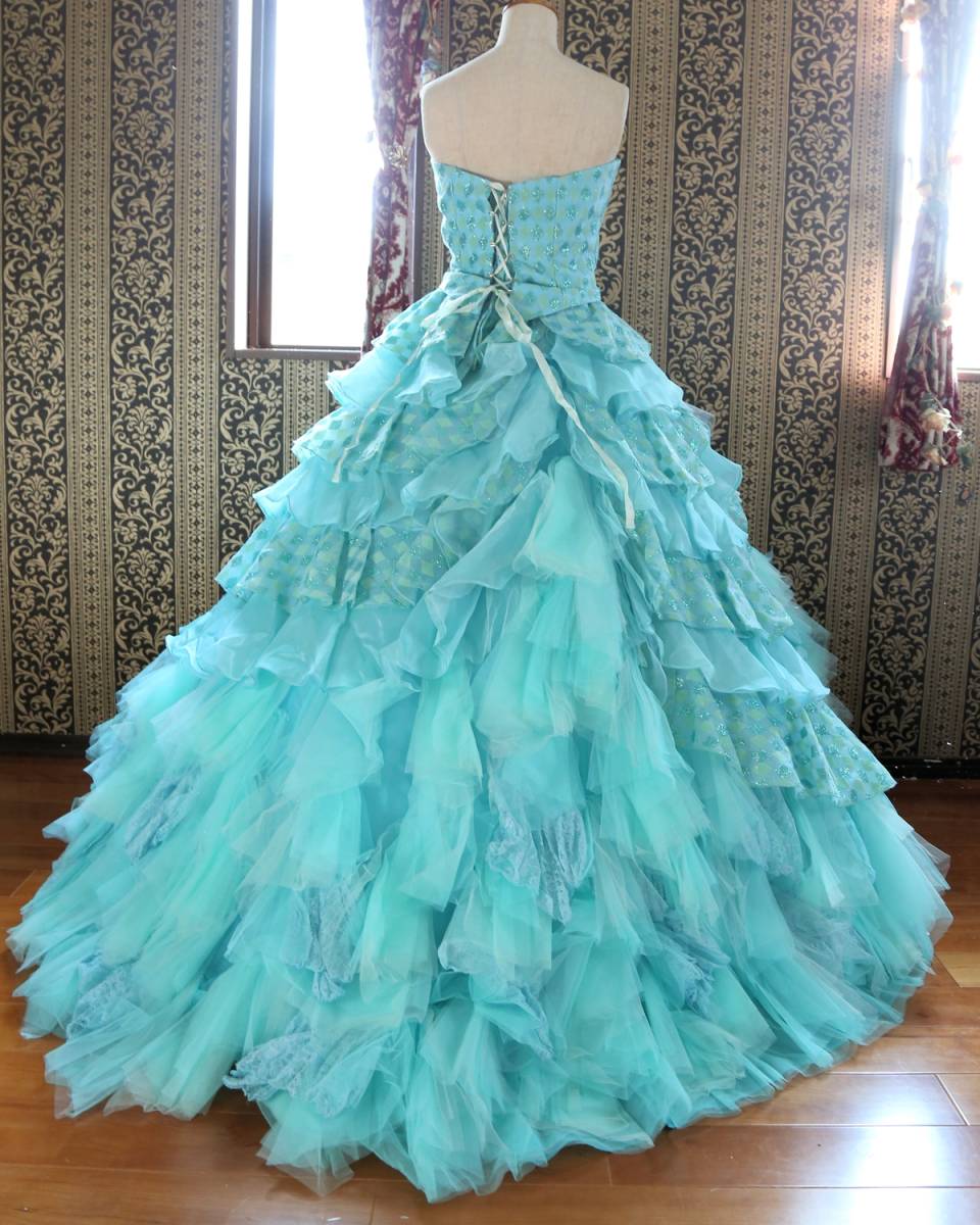 MICHEL KLEIN Michel Klein high class wedding dress 9 number 11 number 13 number M~LL size light blue Tiffany blue color dress compilation up adjustment possibility 