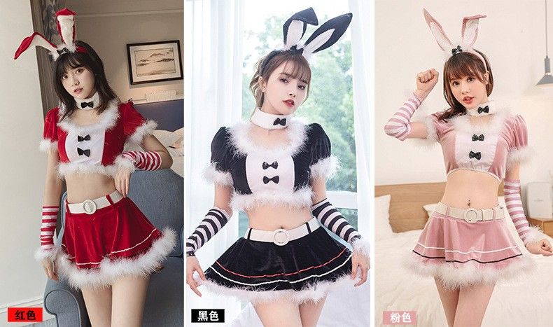 残りわずか　数量限定　バニー コスプレ サンタクロース ６点セット　衣装　可愛い　ハロウィーン　サンタコス　ミニスカート