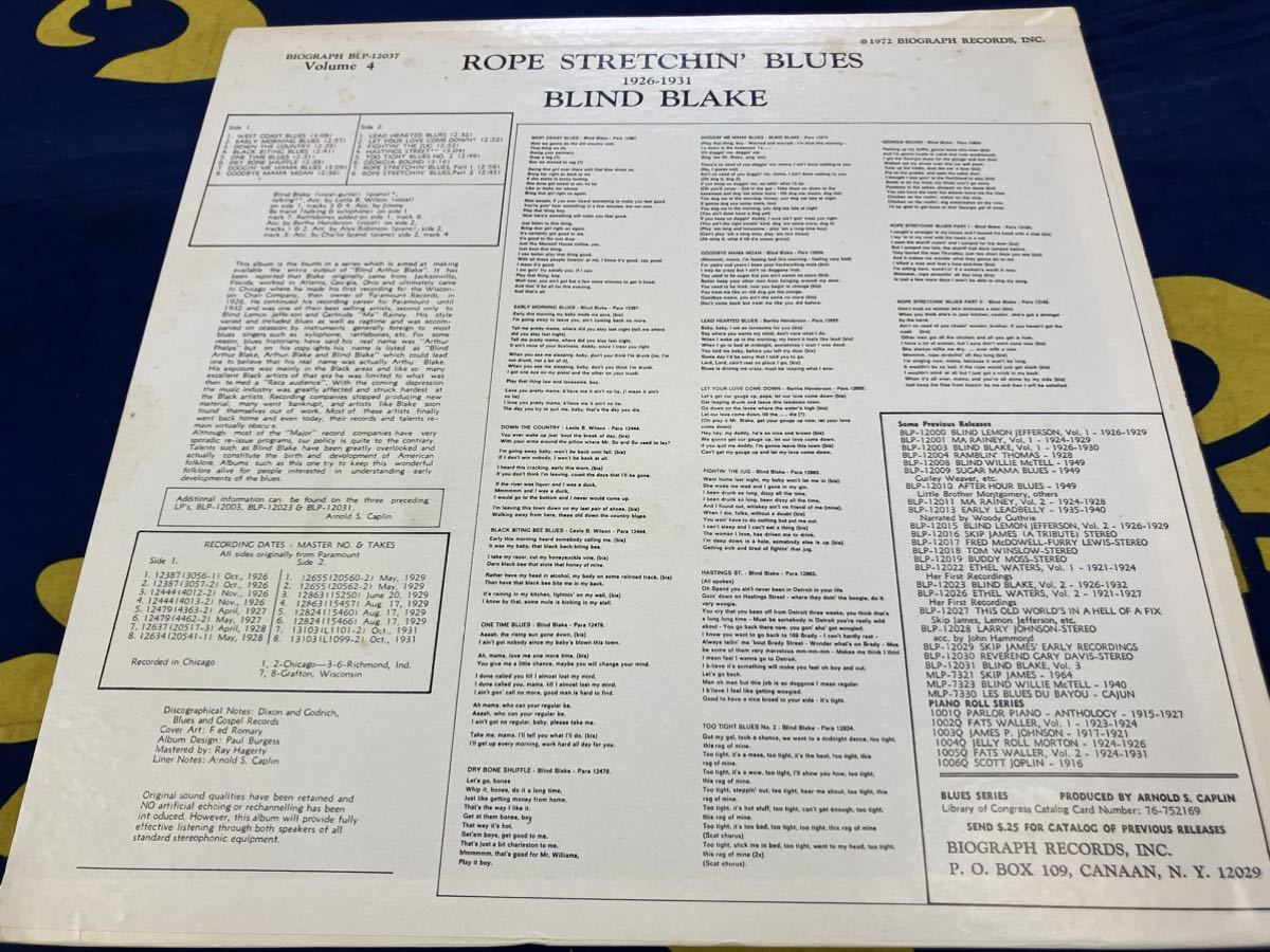 Blind Blake★中古LP/US盤「ブラインド・ブレイク～Vol.4 Rope Stretchin' Blues1926～1931」_画像2