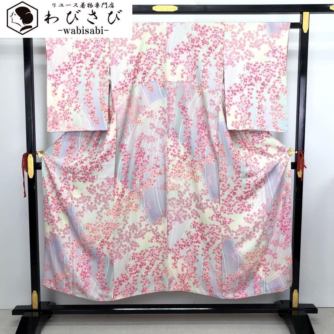 有名な高級ブランド K-3177 小紋 しつけ糸 パステルカラー 桜の花模様 仕立て上がり