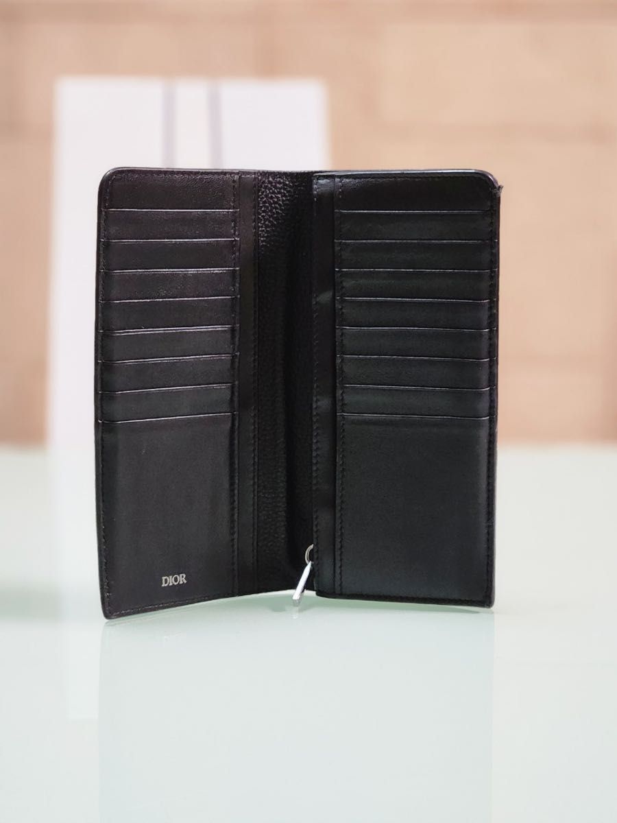 美品 DIOR ディオール 長財布 バーティカルウォレット レザー ブラック