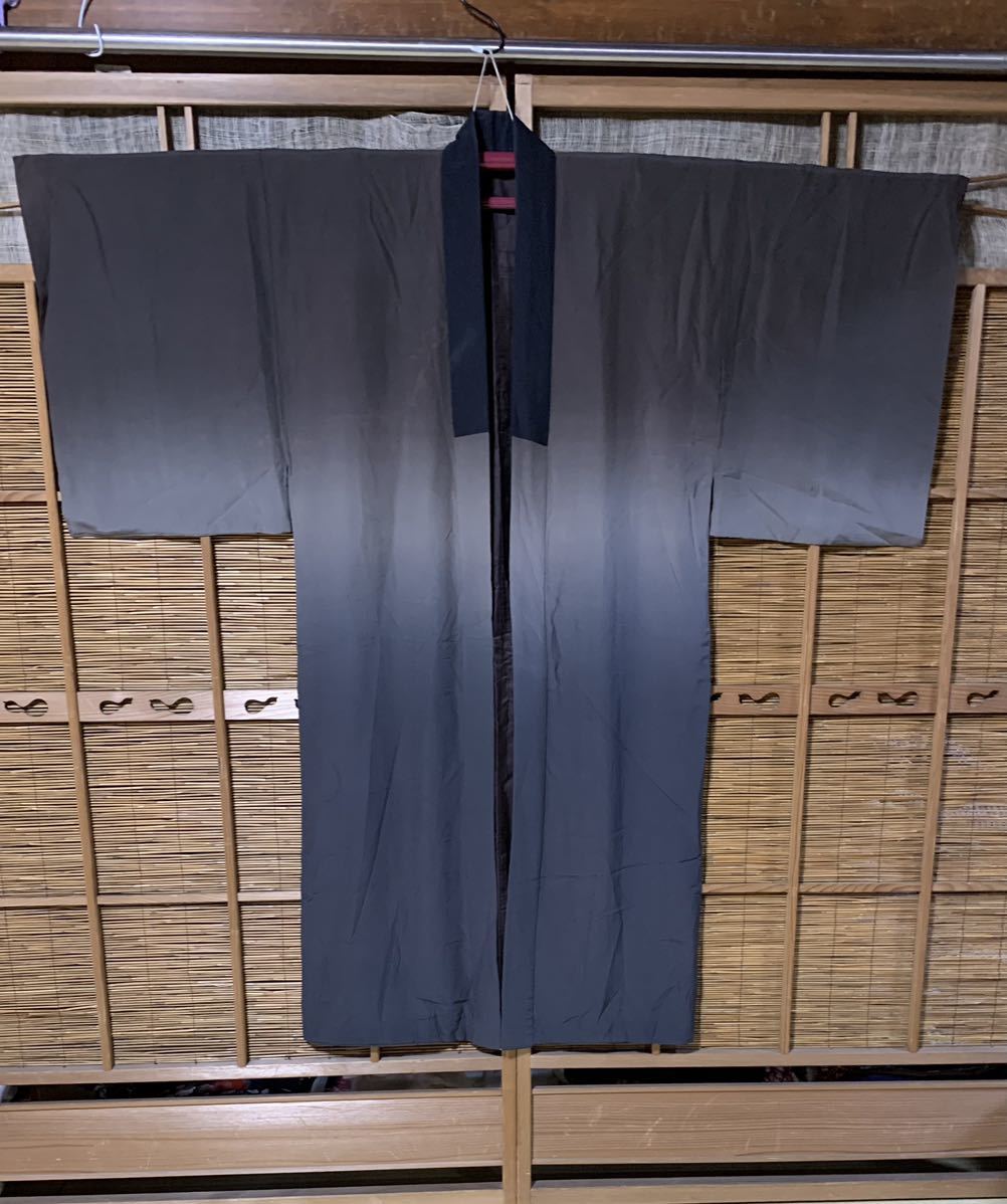  man kimono long kimono-like garment silk .. cloth neckpiece attaching . tailoring bokashi dyeing ground . fire erasing .N324