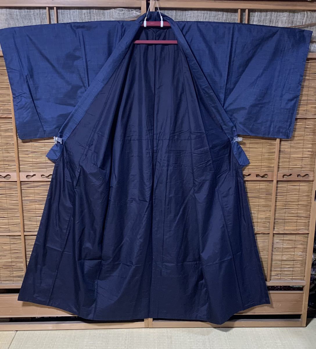 男着物 大島紬アンサンブル 正絹大島紬織 藍の亀甲絣 富士に舟羽裏柄