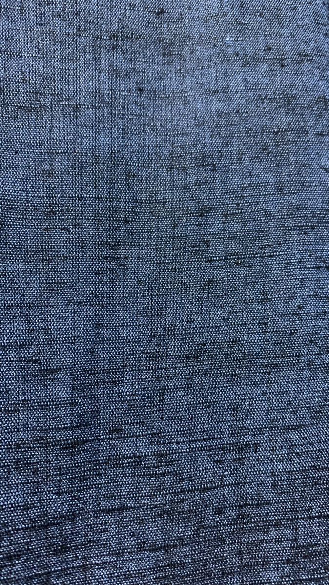 男着物結城紬アンサンブル 正絹真綿紬織 藍の濃淡の無地 茶道具に山柄