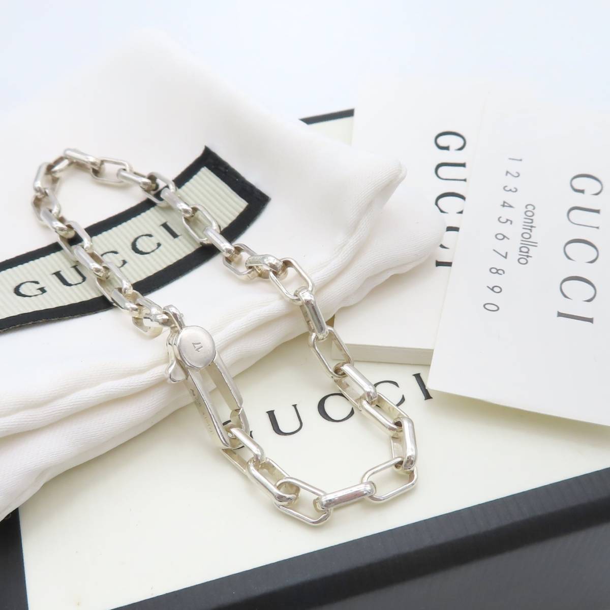 【送料無料】 極希少 美品 GUCCI グッチ オーバル リンク シルバー ブレスレット Ag925 SV 17 HS33