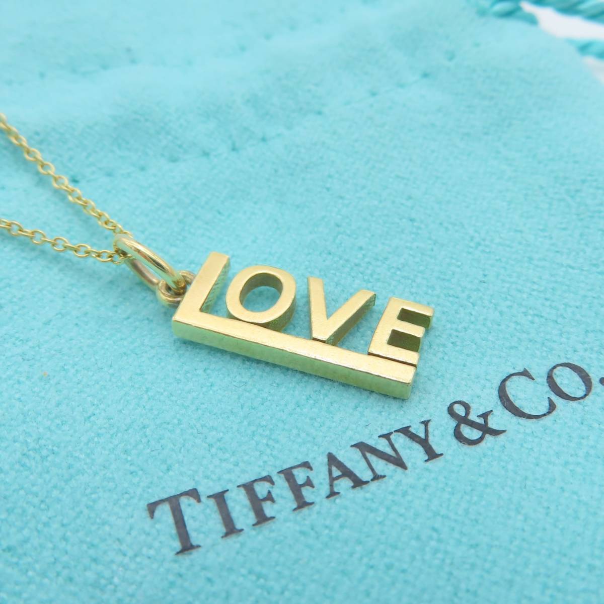 【送料無料】 極希少 美品 Tiffany&Co. ティファニー イエロー ゴールド LOVE ネックレス 750 K18 ラブ HS34_画像2