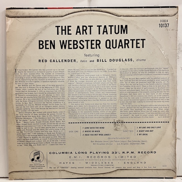 ●即決LP Art Tatum Ben Webster / Quartet 33cx1013 j38196 当時の英盤 アート・テイタム ベン・ウェブスター_画像4