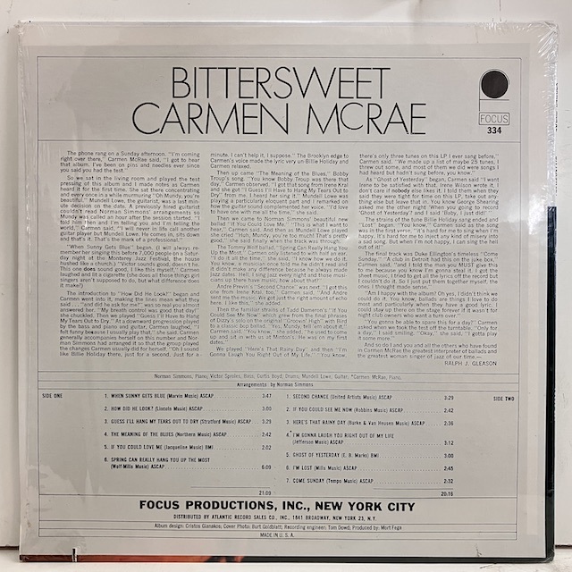 ●即決VOCAL LP Carmen McRae / Bittersweet fs334 jv5263 米オリジナル シュリンク付きカバー カーメン・マクレー_画像4