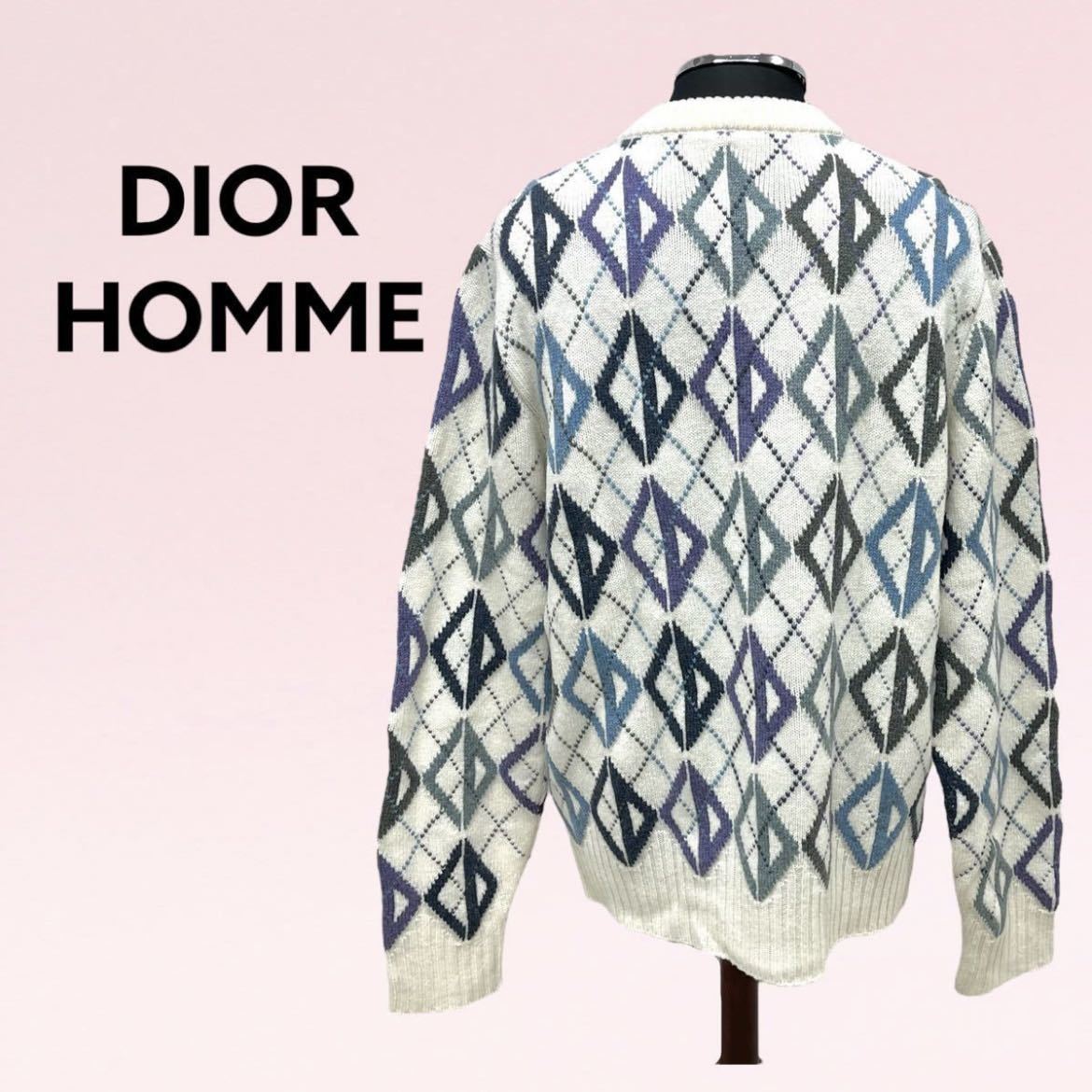 DIOR HOMME ディオールオム AW ウールカシミヤ混 CD 総柄 アーガイル ニット セーター メンズ MAT