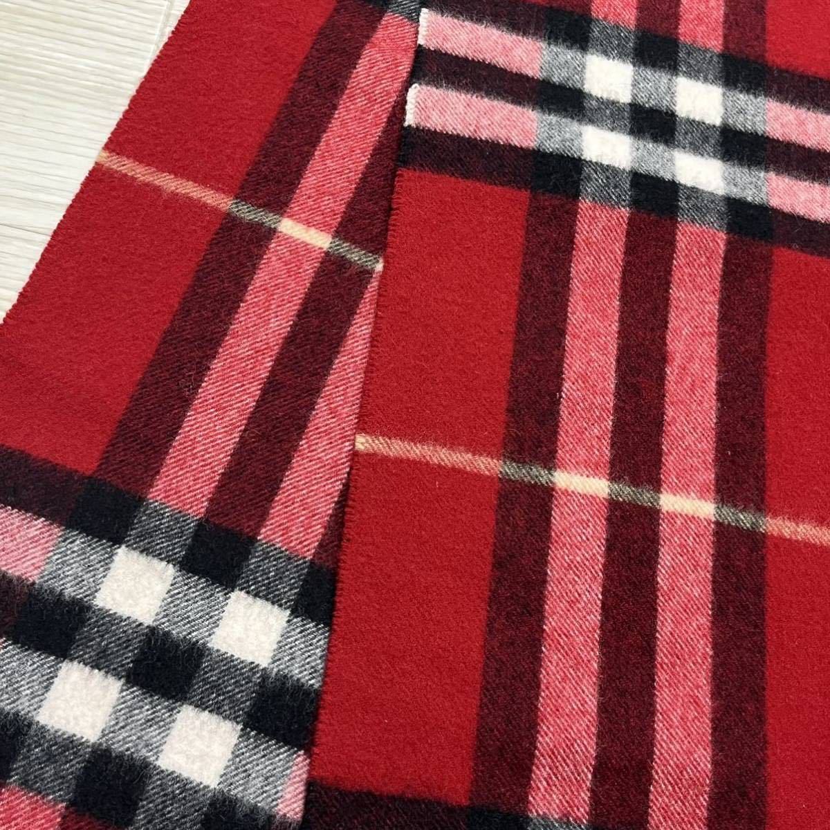 BURBERRY LONDON バーバリー カシミヤ100% ノバチェック柄 レッドチェック フリンジ マフラー